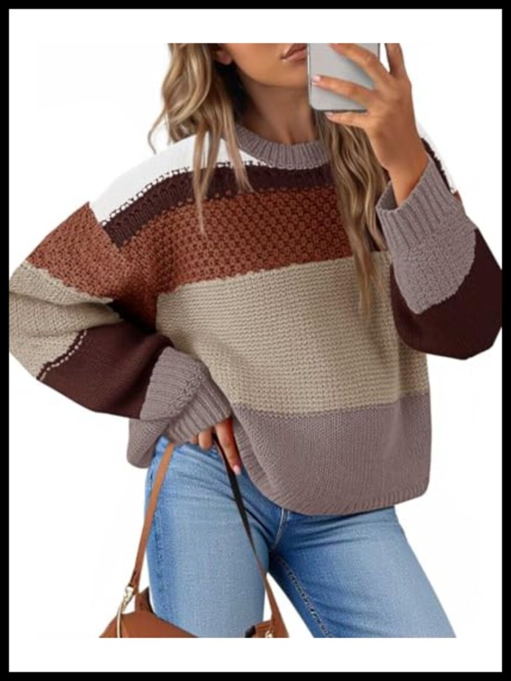 Saodimallsu Womens Color Block Cropped Sweater Oversized Y2k Striped Pullover